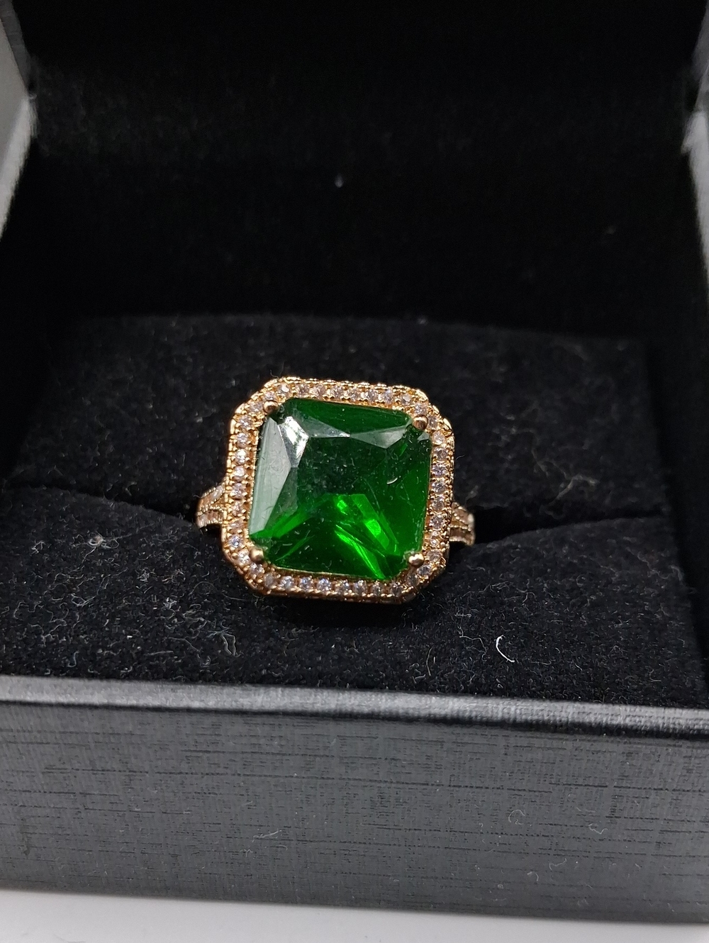 Sterling 925 Emerald Green Square Halo Ring Size 8.5 R829